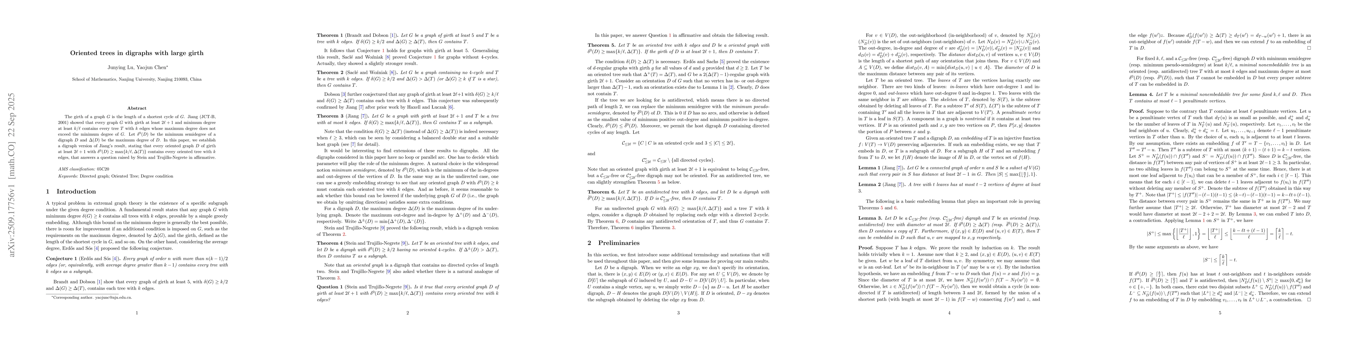 Thumbnail for Oriented trees in digraphs with large girth