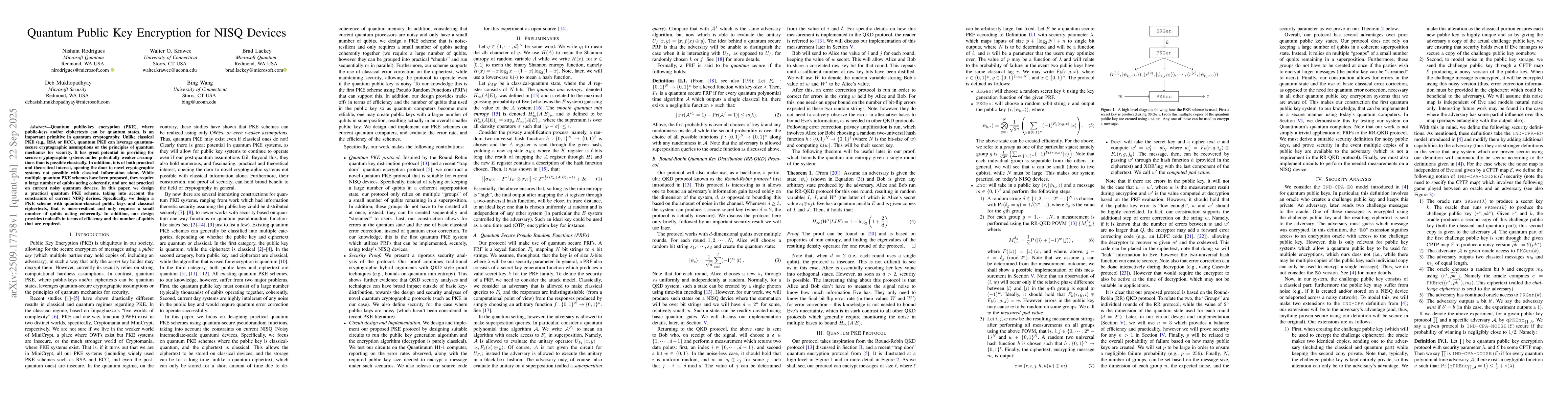 Thumbnail for Quantum Public Key Encryption for NISQ Devices
