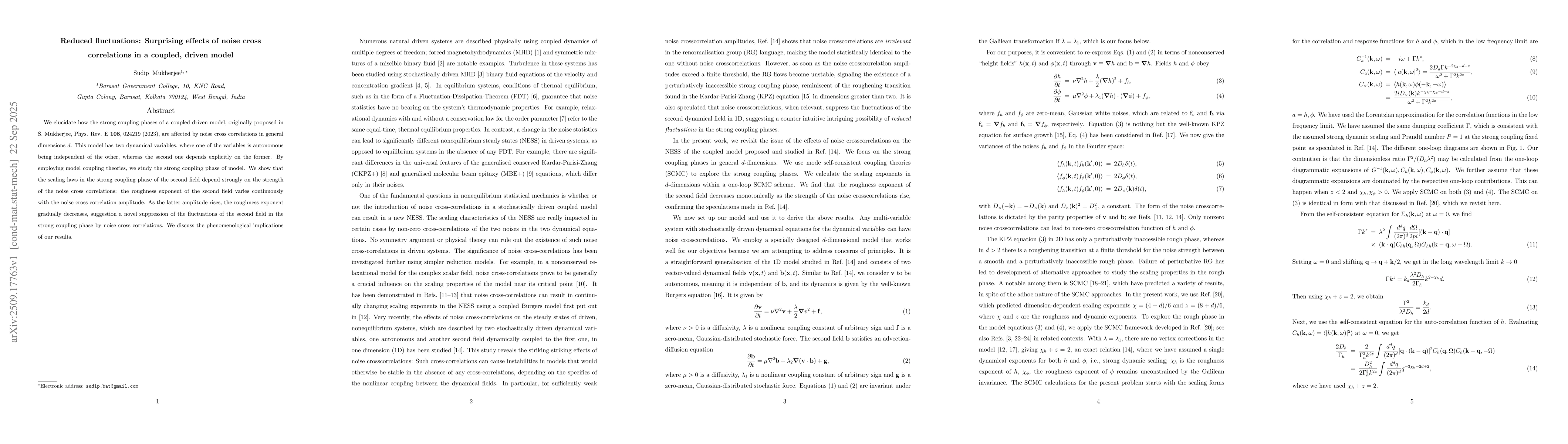 Thumbnail for Reduced fluctuations: Surprising effects of noise cross correlations in
  a coupled, driven model