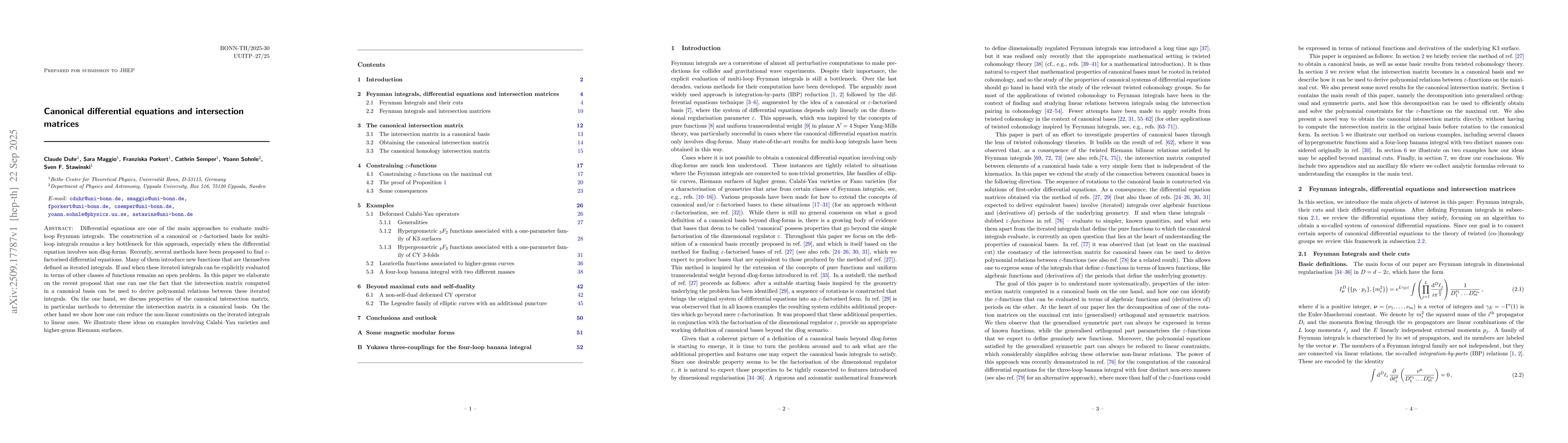 Thumbnail for Canonical differential equations and intersection matrices