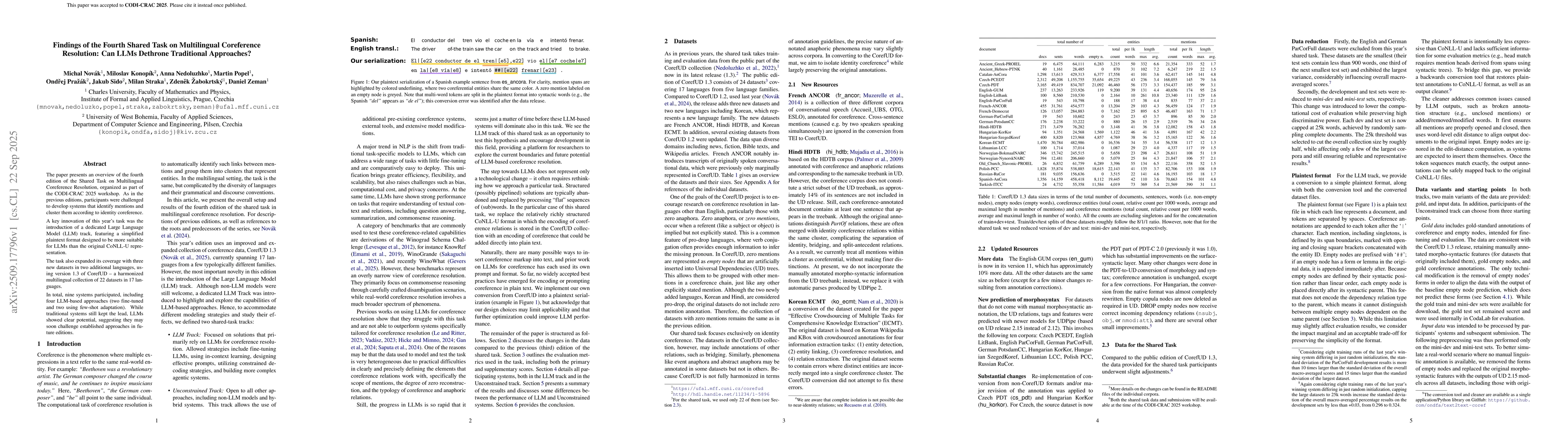 Thumbnail for Findings of the Fourth Shared Task on Multilingual Coreference
  Resolution: Can LLMs Dethrone Traditional Approaches?