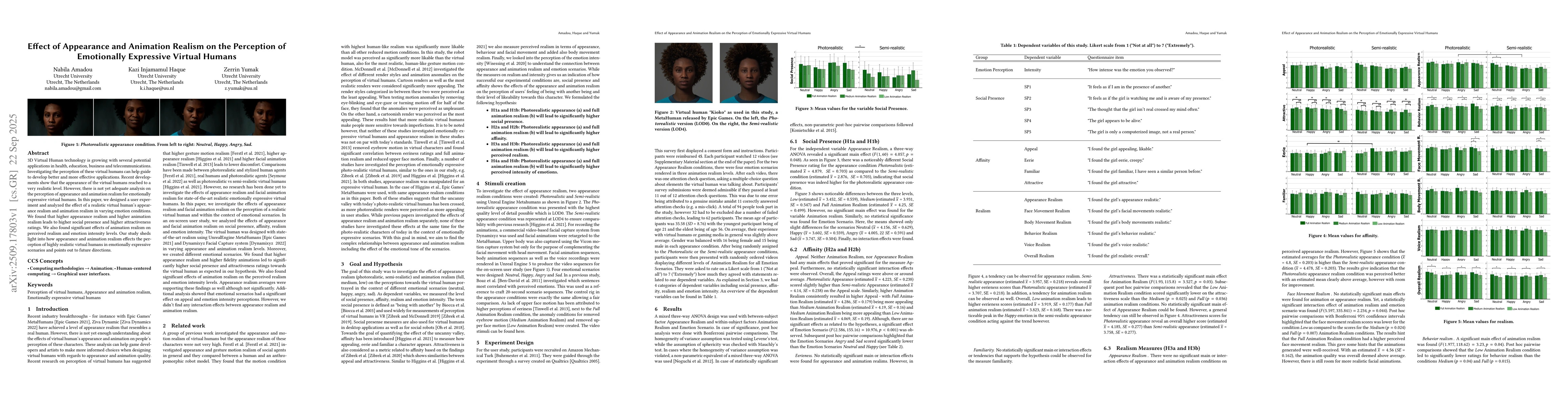 Thumbnail for Effect of Appearance and Animation Realism on the Perception of
  Emotionally Expressive Virtual Humans