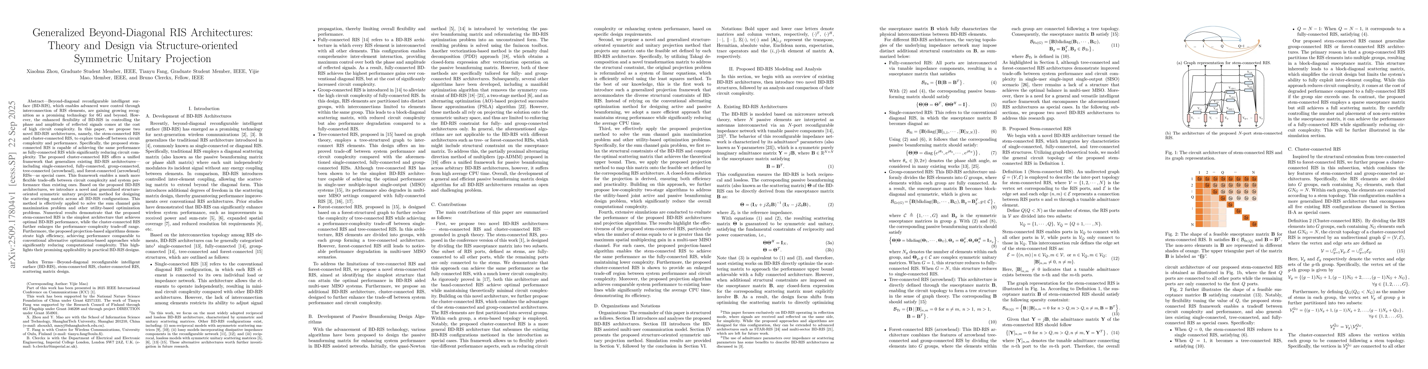 Thumbnail for Generalized Beyond-Diagonal RIS Architectures: Theory and Design via
  Structure-oriented Symmetric Unitary Projection
