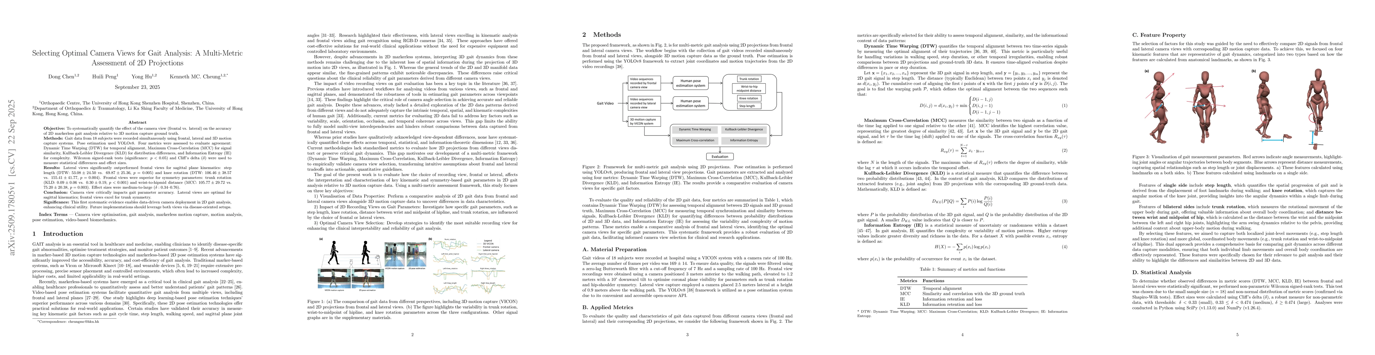 Thumbnail for Selecting Optimal Camera Views for Gait Analysis: A Multi-Metric
  Assessment of 2D Projections