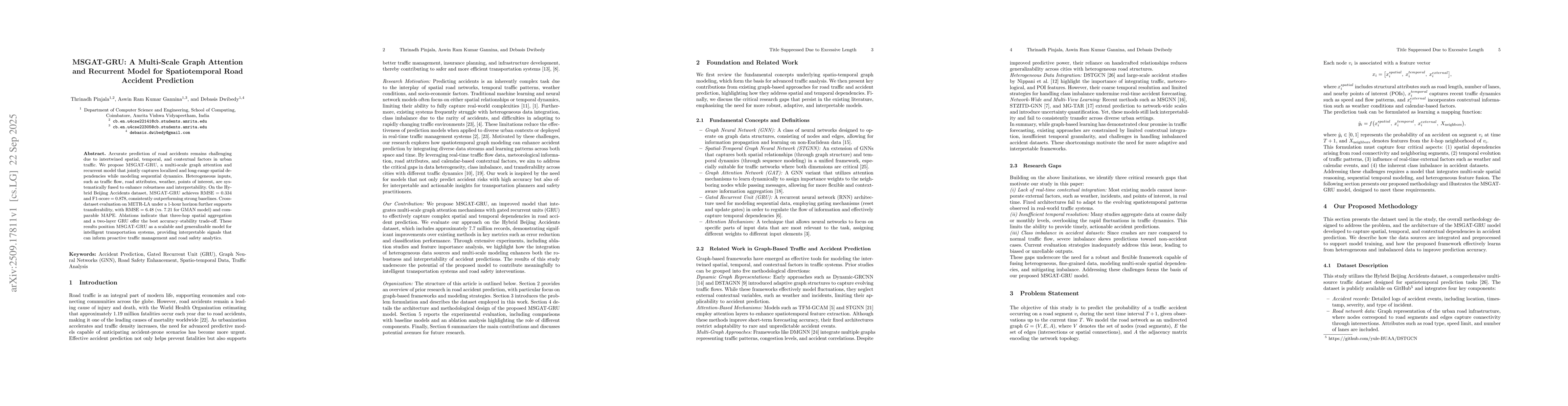 Thumbnail for MSGAT-GRU: A Multi-Scale Graph Attention and Recurrent Model for
  Spatiotemporal Road Accident Prediction