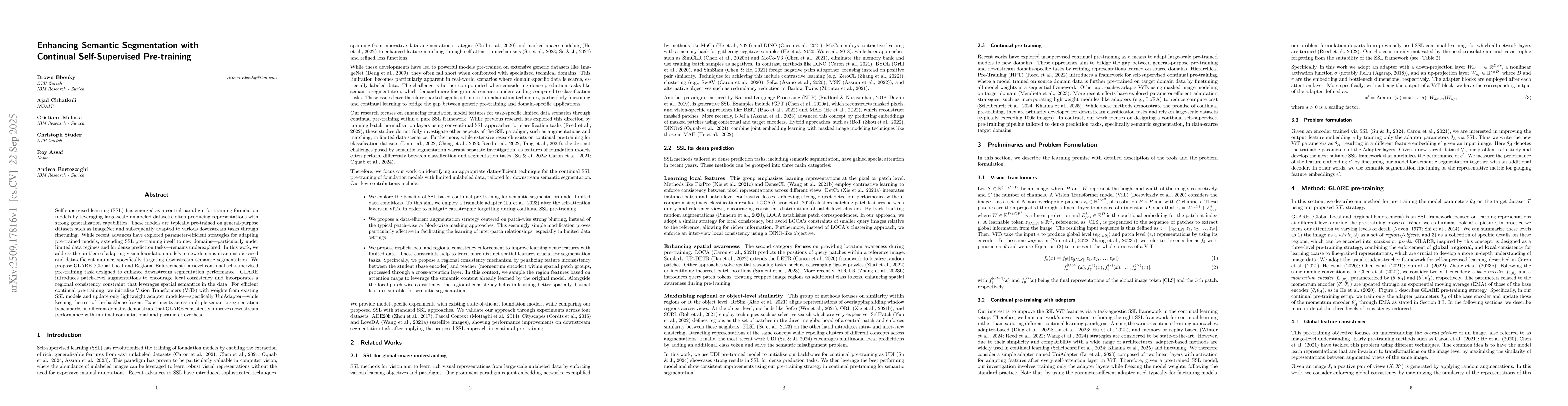 Thumbnail for Enhancing Semantic Segmentation with Continual Self-Supervised
  Pre-training