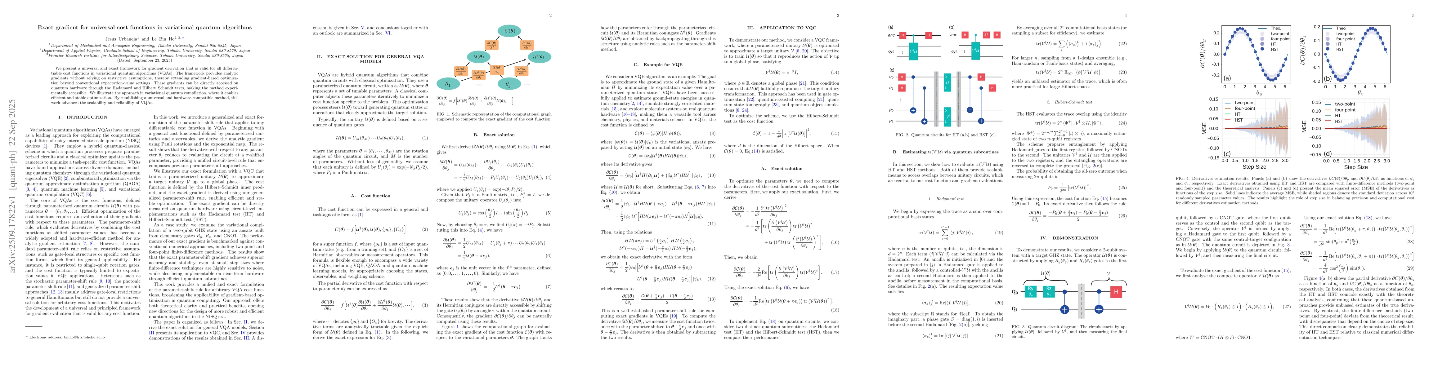 Thumbnail for Exact gradient for universal cost functions in variational quantum
  algorithms
