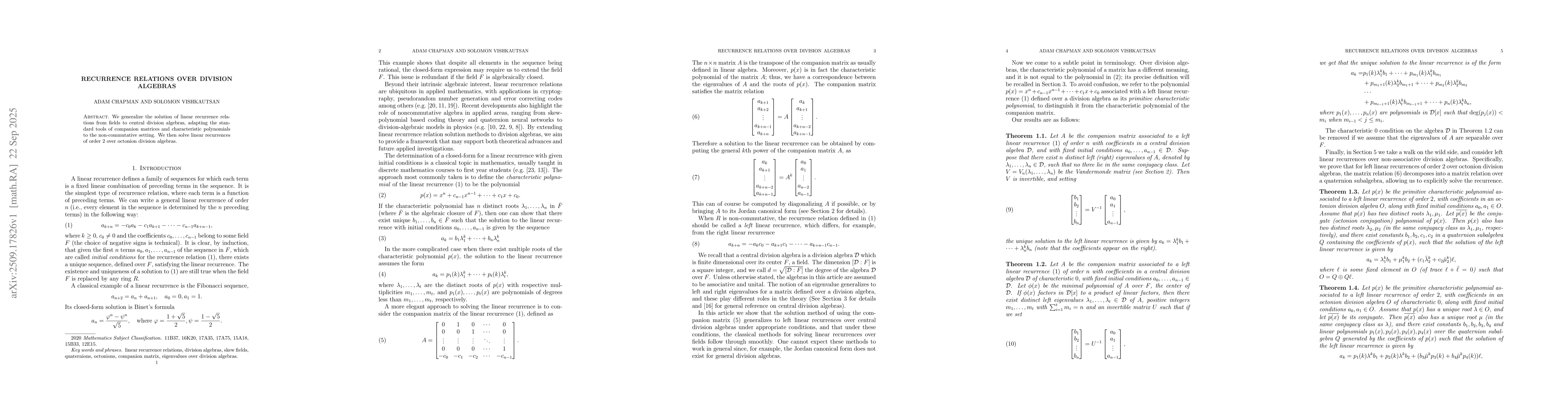Thumbnail for Recurrence relations over division algebras