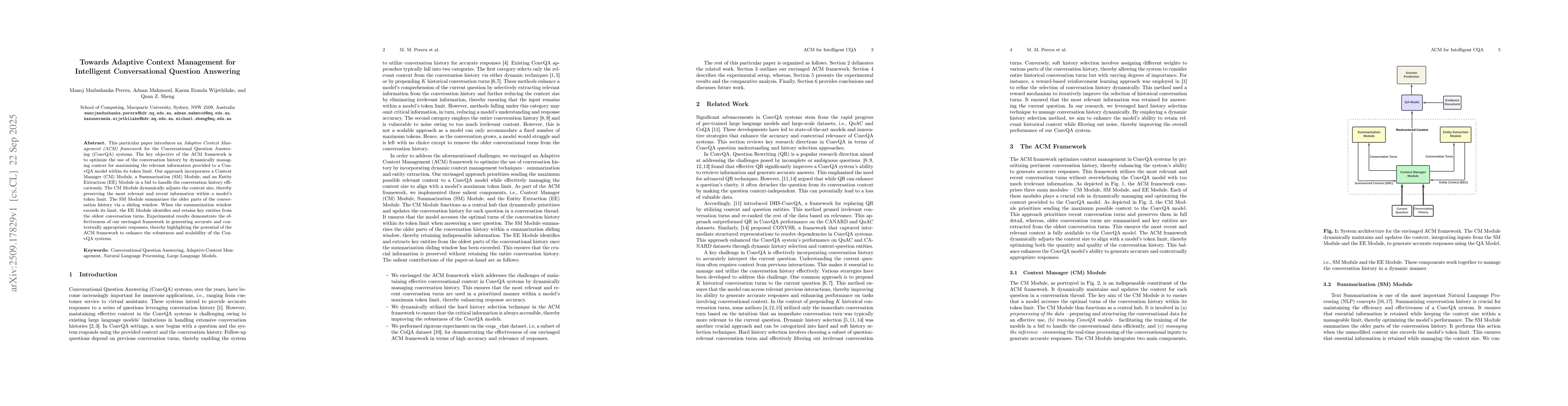 Thumbnail for Towards Adaptive Context Management for Intelligent Conversational
  Question Answering