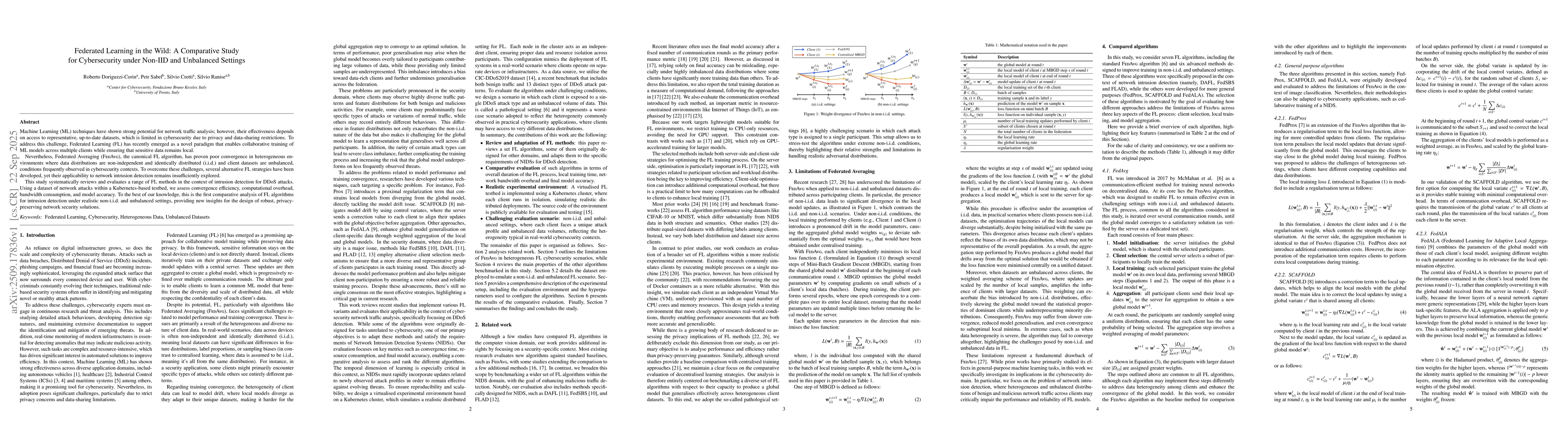 Thumbnail for Federated Learning in the Wild: A Comparative Study for Cybersecurity
  under Non-IID and Unbalanced Settings