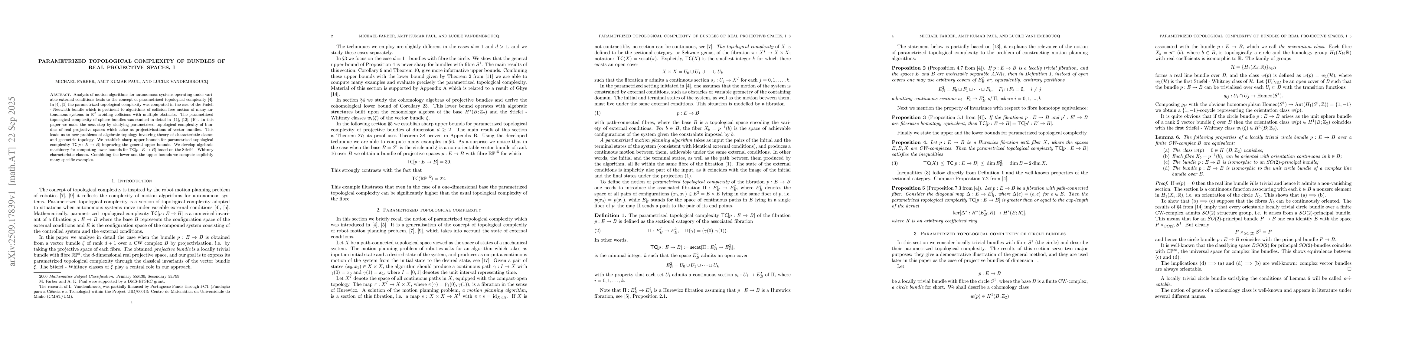 Thumbnail for Parametrized topological complexity of bundles of real projective
  spaces, I