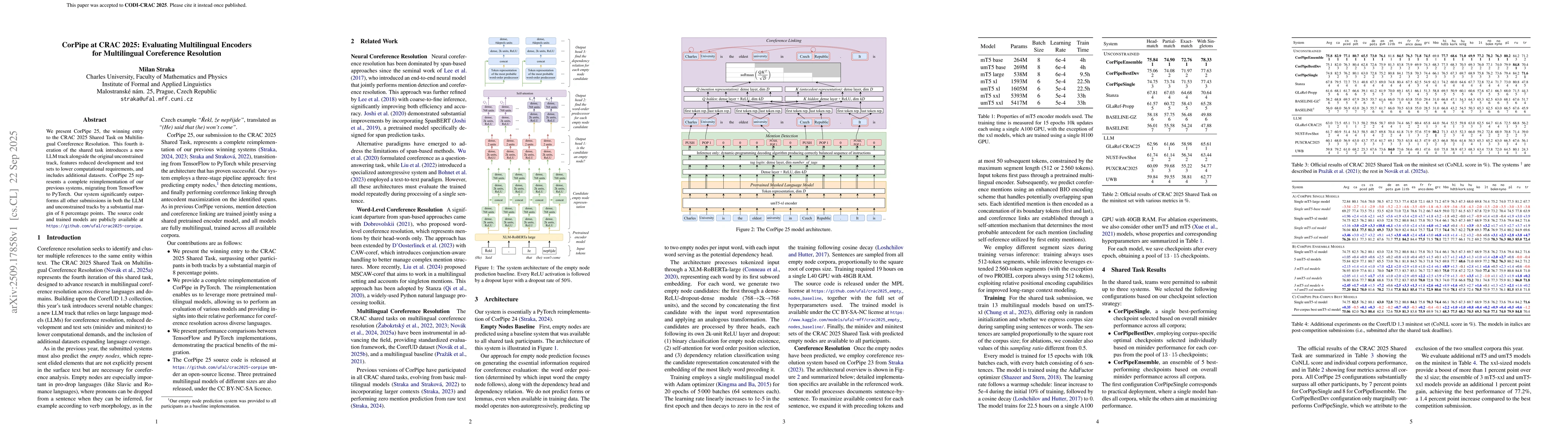 Thumbnail for CorPipe at CRAC 2025: Evaluating Multilingual Encoders for Multilingual
  Coreference Resolution