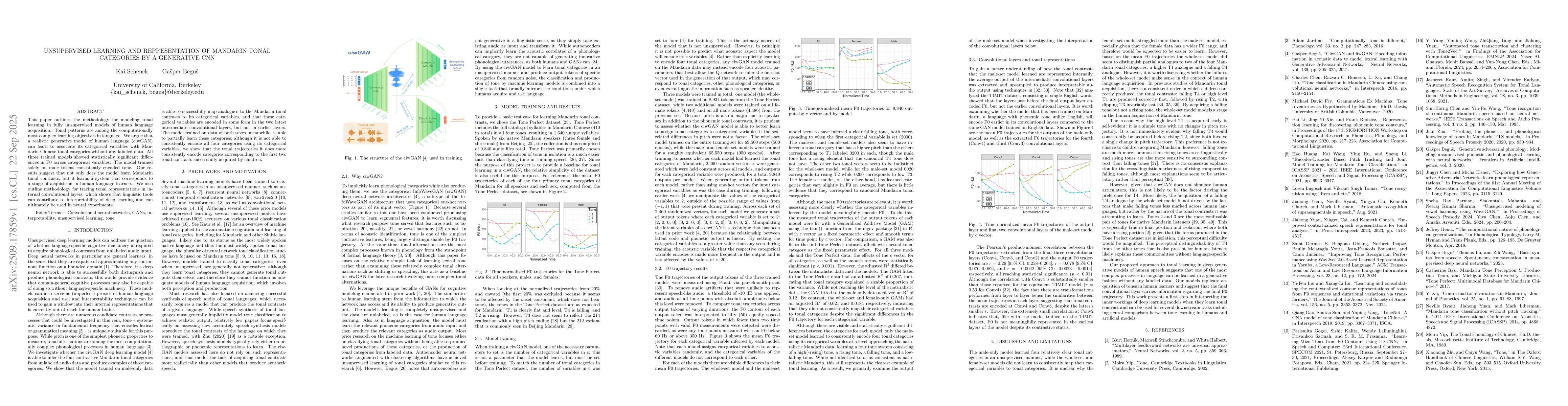 Thumbnail for Unsupervised Learning and Representation of Mandarin Tonal Categories by
  a Generative CNN