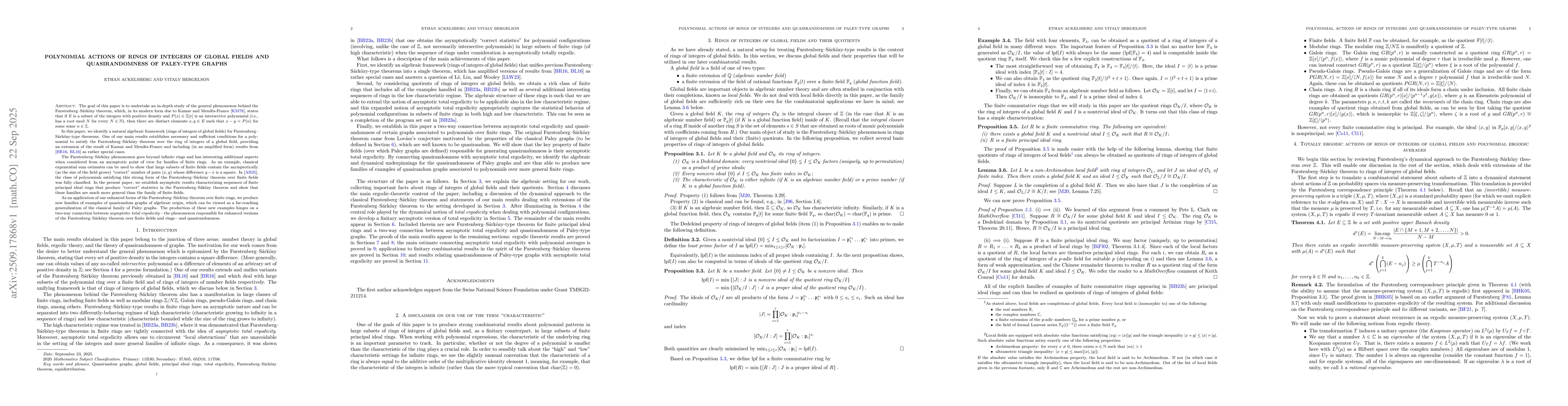 Thumbnail for Polynomial actions of rings of integers of global fields and
  quasirandomness of Paley-type graphs