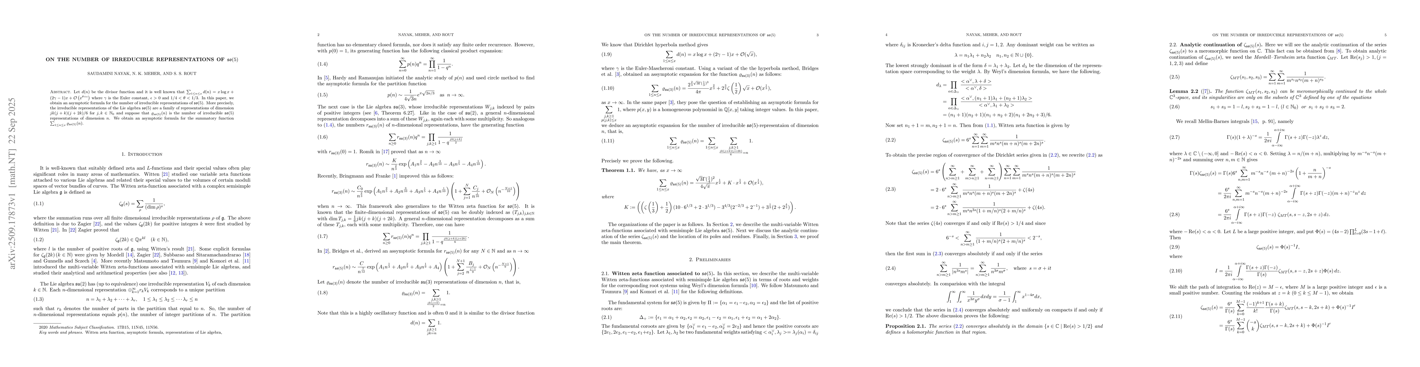 Thumbnail for On the number of irreducible representations of $\so(5)$