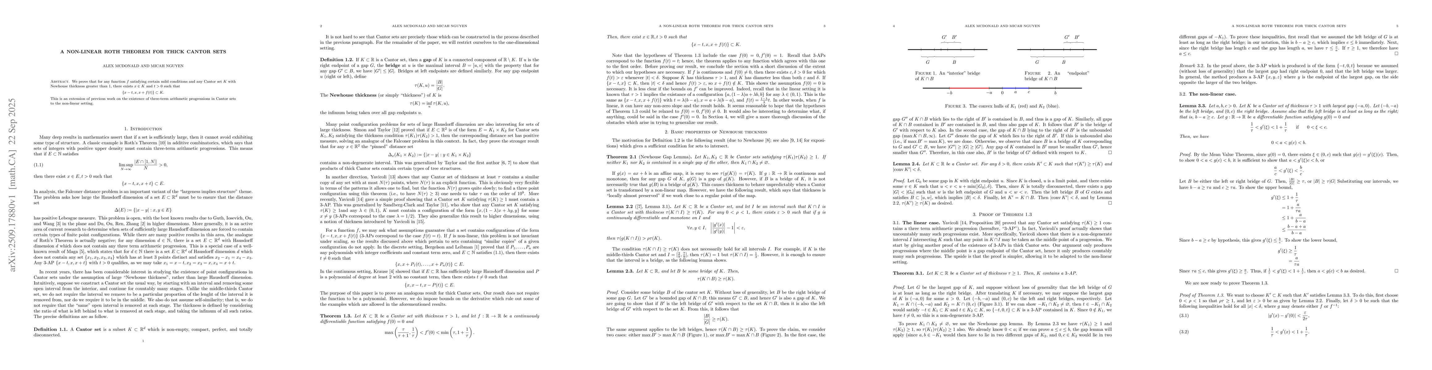 Thumbnail for A non-linear Roth theorem for thick Cantor sets