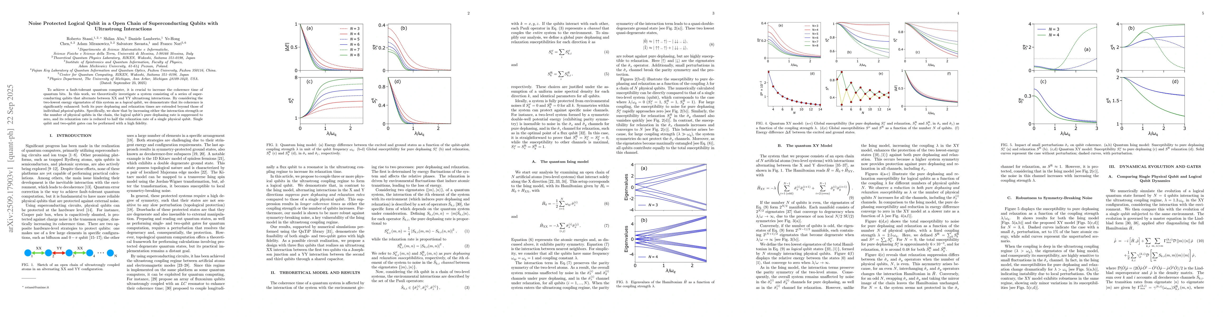 Thumbnail for Noise Protected Logical Qubit in a Open Chain of Superconducting Qubits
  with Ultrastrong Interactions