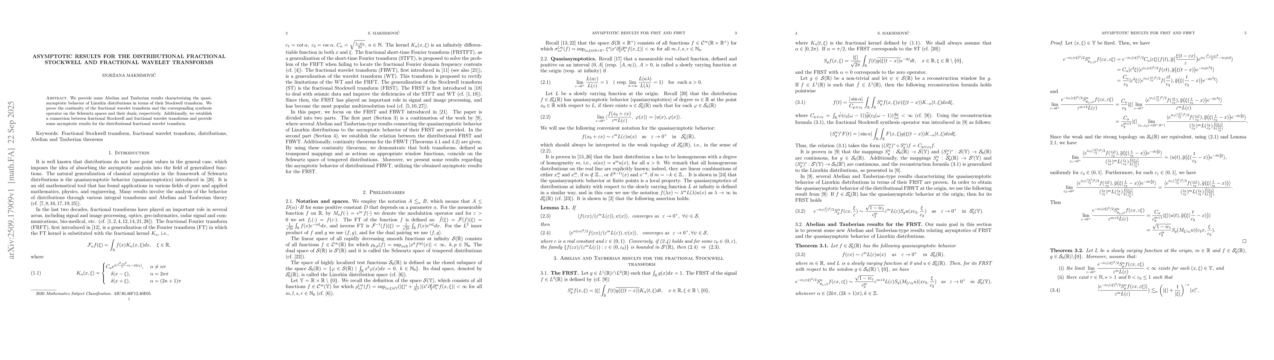 Thumbnail for Asymptotic results for the distributional fractional Stockwell and
  fractional wavelet transforms