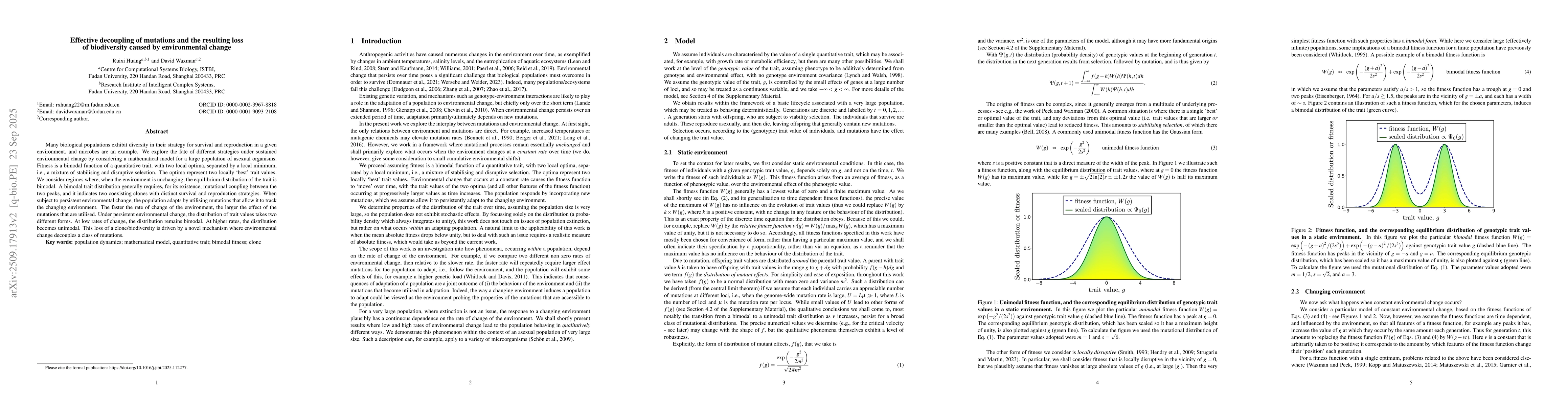 Thumbnail for Effective decoupling of mutations and the resulting loss of biodiversity
  caused by environmental change