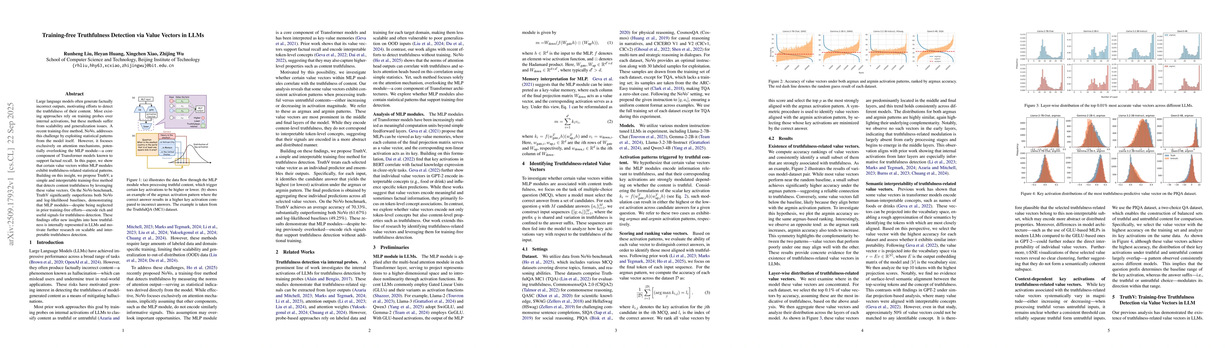 Thumbnail for Training-free Truthfulness Detection via Value Vectors in LLMs