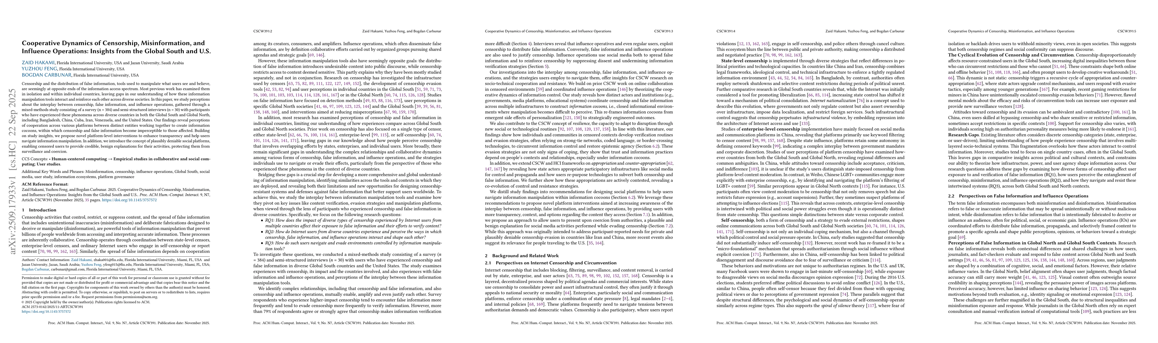 Thumbnail for Cooperative Dynamics of Censorship, Misinformation, and Influence
  Operations: Insights from the Global South and U.S