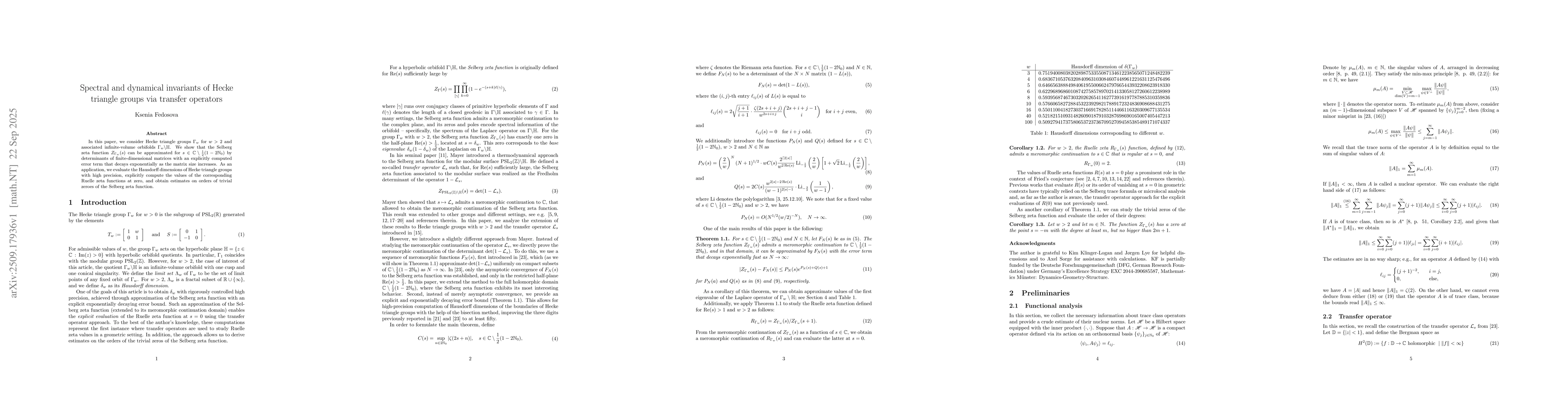 Thumbnail for Spectral and dynamical invariants of Hecke triangle groups via transfer
  operators