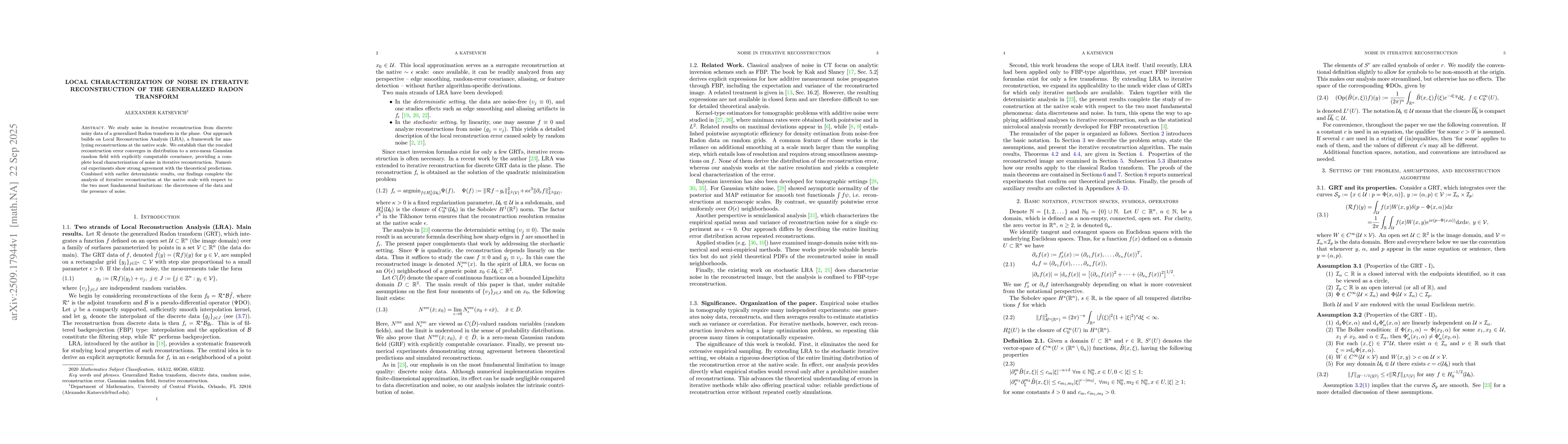 Thumbnail for Local Characterization of Noise in Iterative Reconstruction of the
  Generalized Radon Transform