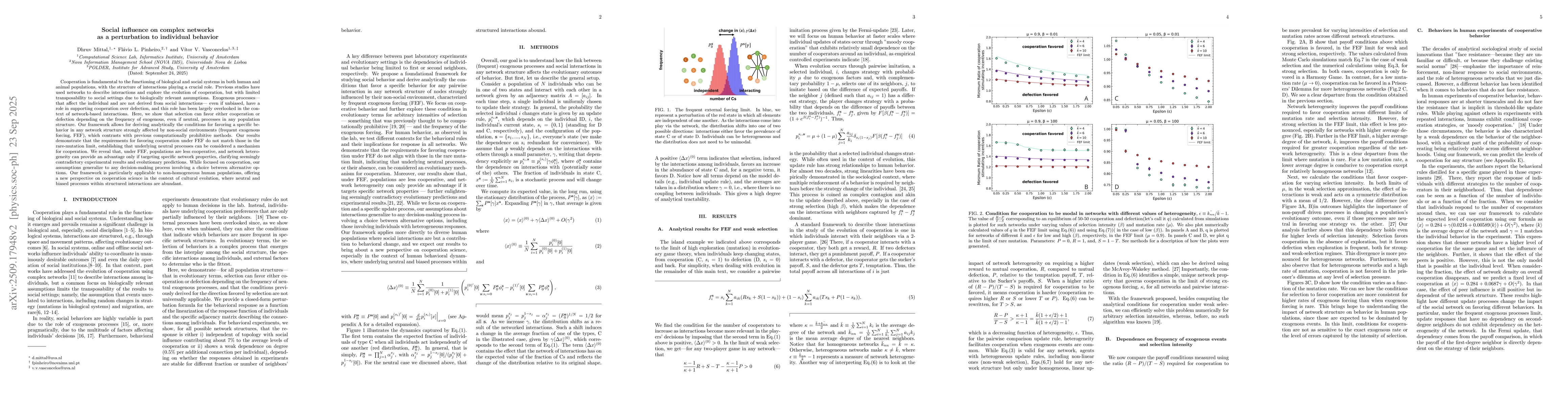 Thumbnail for Social influence on complex networks as a perturbation to individual
  behavior