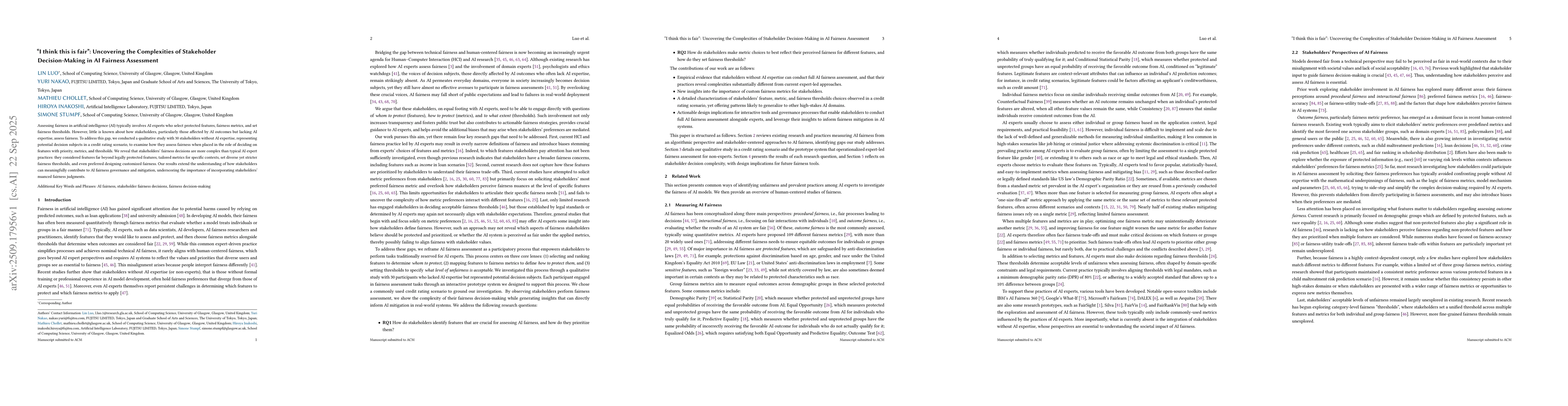Thumbnail for "I think this is fair'': Uncovering the Complexities of Stakeholder
  Decision-Making in AI Fairness Assessment