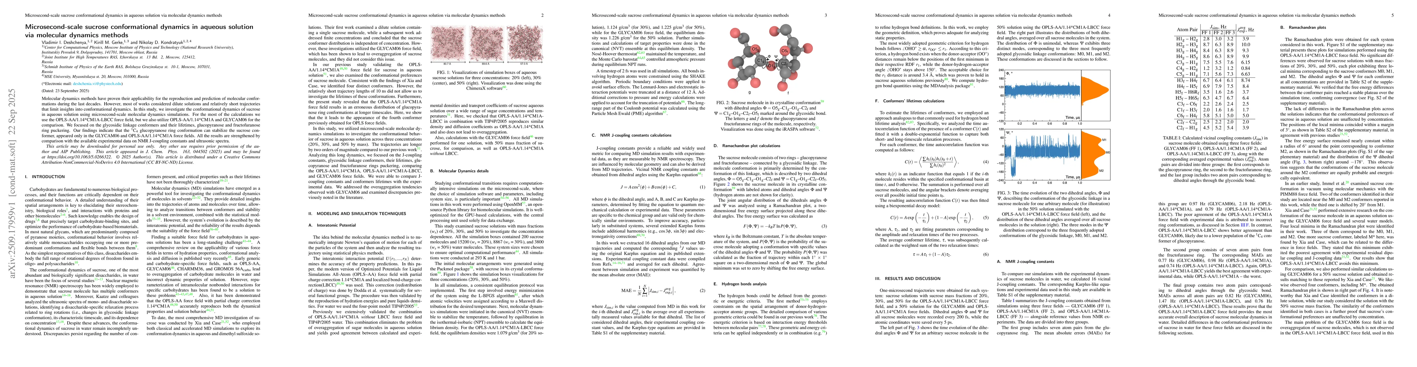 Thumbnail for Microsecond-scale sucrose conformational dynamics in aqueous solution
  via molecular dynamics methods