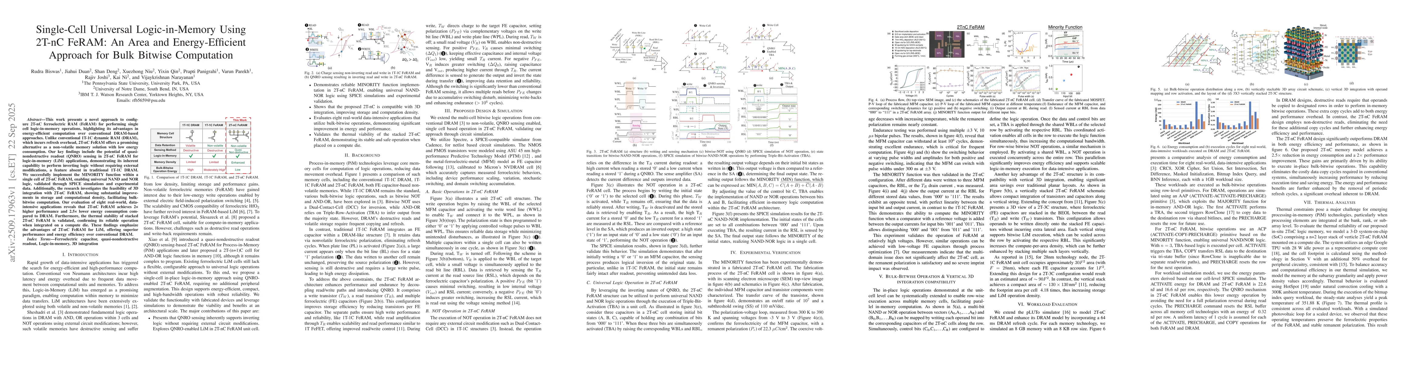 Thumbnail for Single-Cell Universal Logic-in-Memory Using 2T-nC FeRAM: An Area and
  Energy-Efficient Approach for Bulk Bitwise Computation