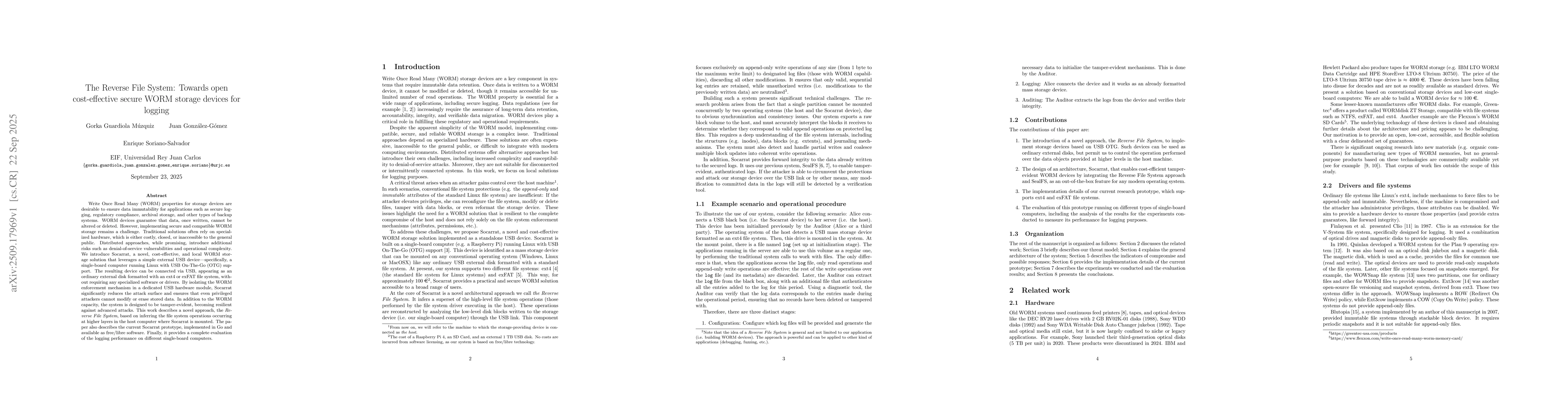Thumbnail for The Reverse File System: Towards open cost-effective secure WORM storage
  devices for logging