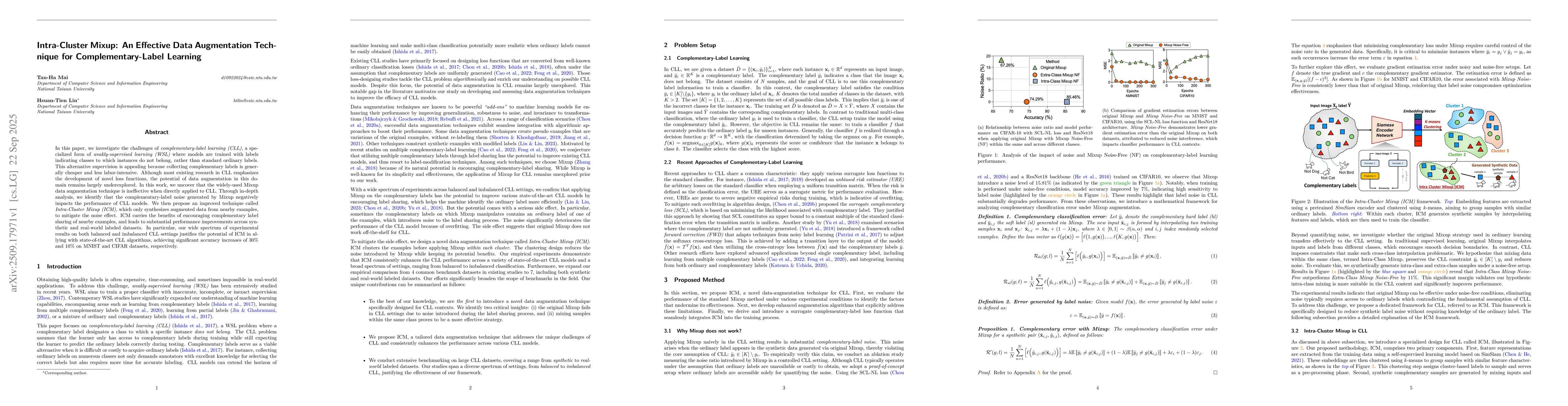 Thumbnail for Intra-Cluster Mixup: An Effective Data Augmentation Technique for
  Complementary-Label Learning