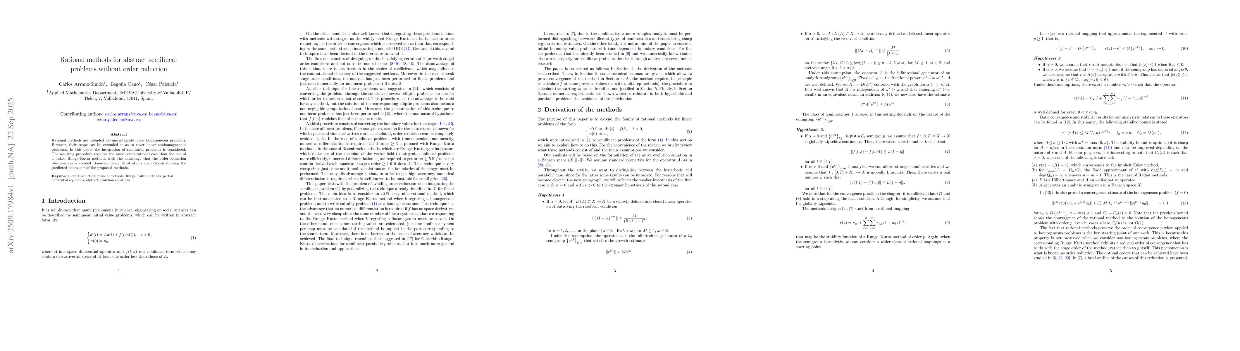 Thumbnail for Rational methods for abstract semilinear problems without order
  reduction