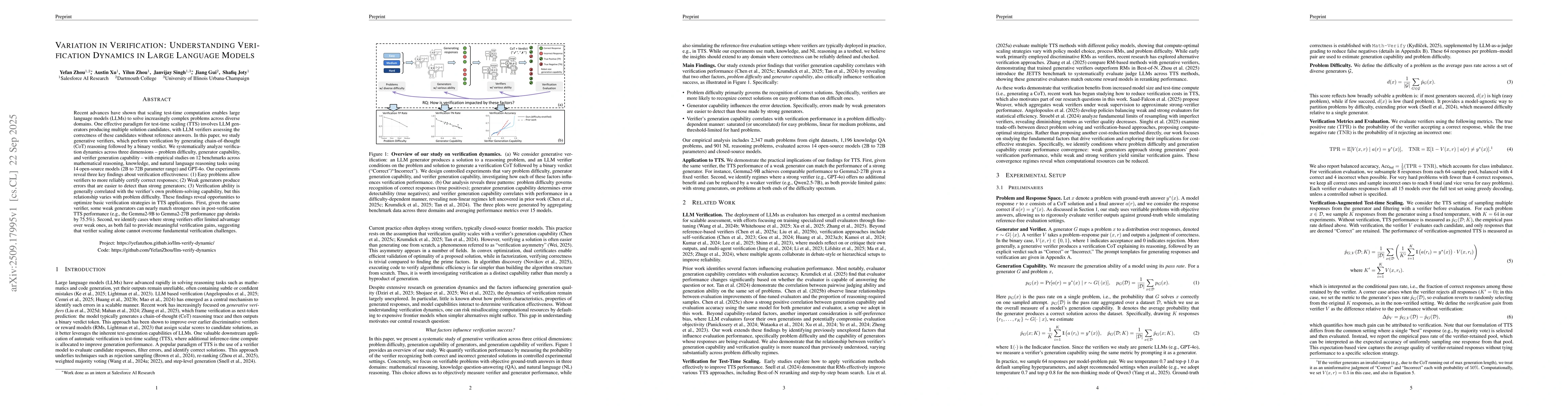 Thumbnail for Variation in Verification: Understanding Verification Dynamics in Large
  Language Models