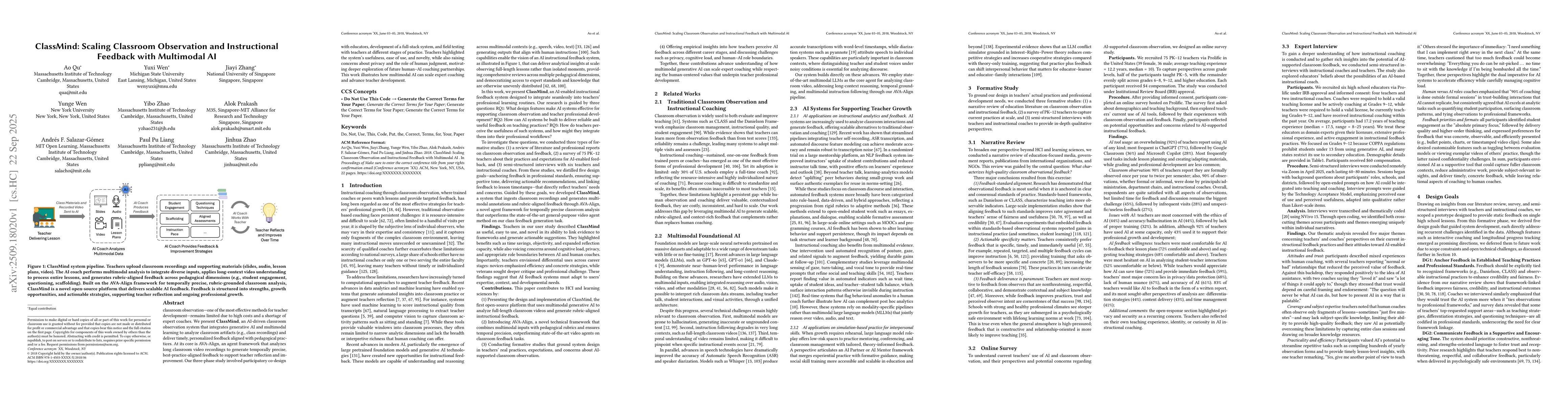 Thumbnail for ClassMind: Scaling Classroom Observation and Instructional Feedback with
  Multimodal AI
