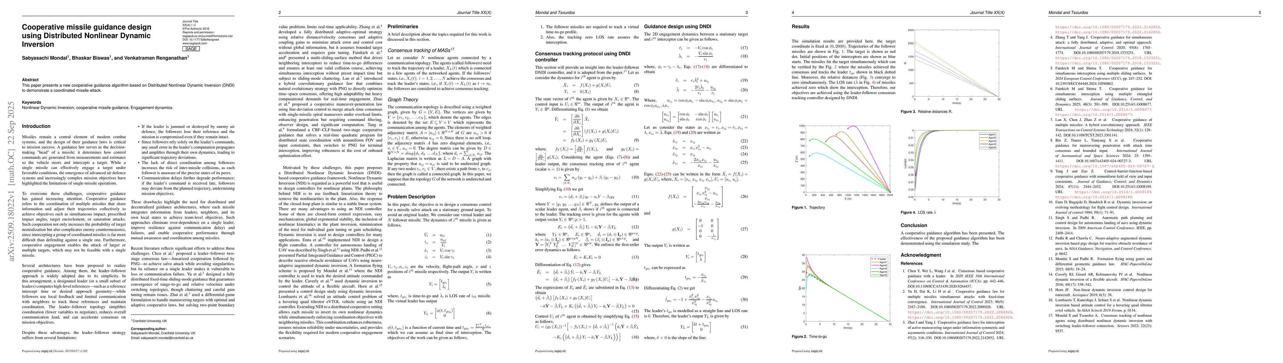 Thumbnail for Cooperative missile guidance design using Distributed Nonlinear Dynamic
  Inversion