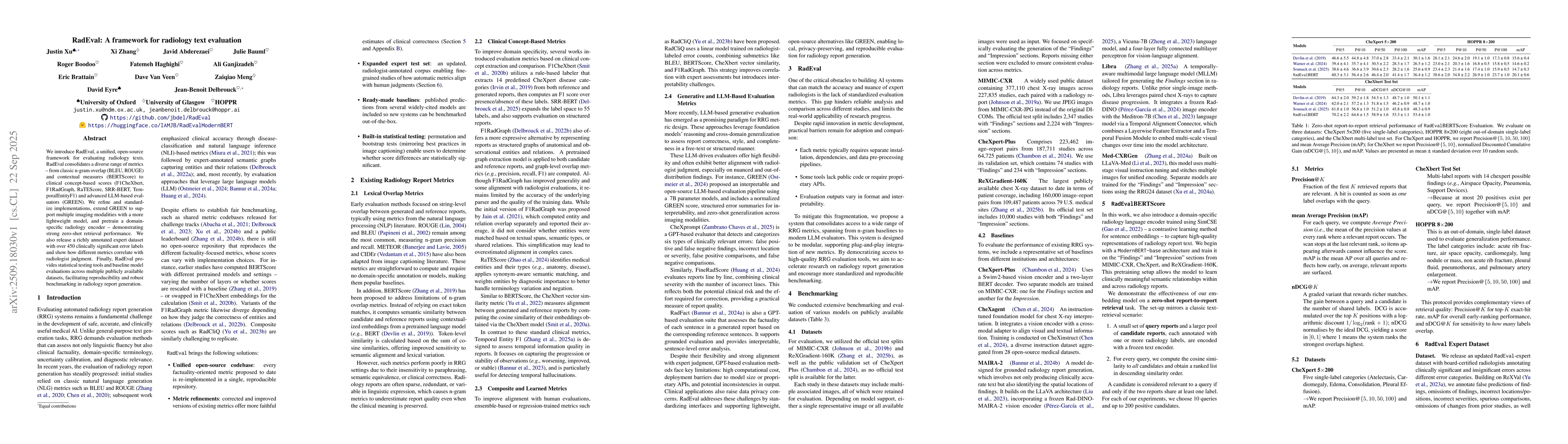 Thumbnail for RadEval: A framework for radiology text evaluation