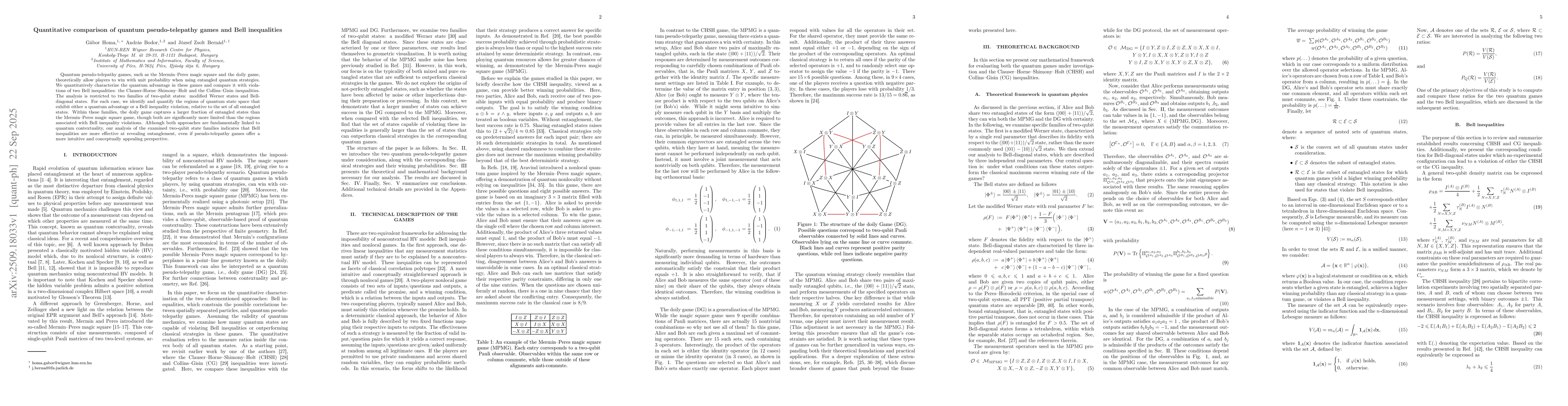 Thumbnail for Quantitative comparison of quantum pseudo-telepathy games and Bell
  inequalities