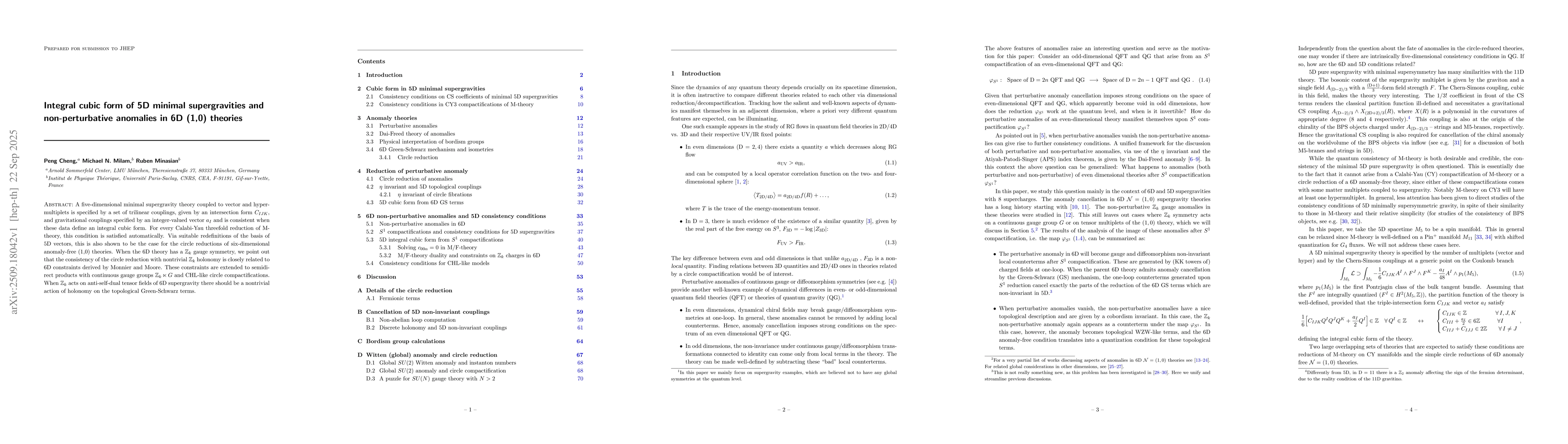 Thumbnail for Integral cubic form of 5D minimal supergravities and non-perturbative
  anomalies in 6D (1,0) theories