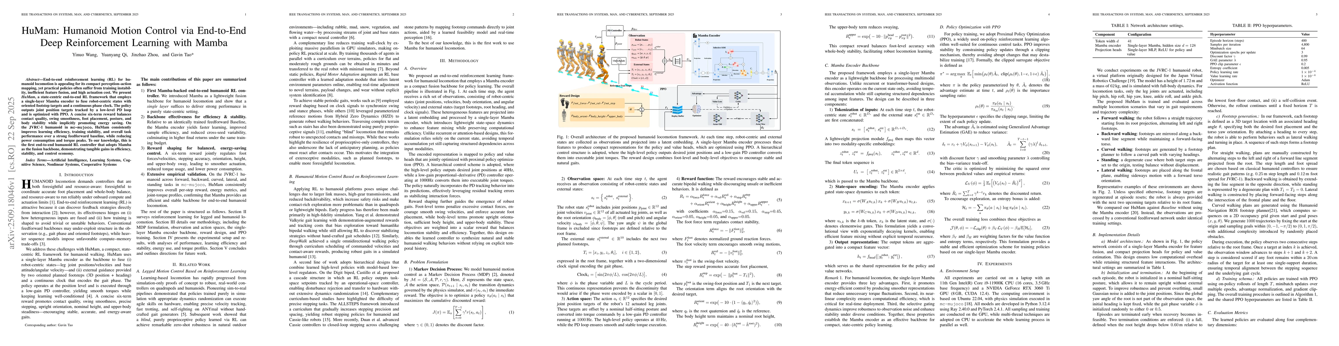Thumbnail for HuMam: Humanoid Motion Control via End-to-End Deep Reinforcement
  Learning with Mamba