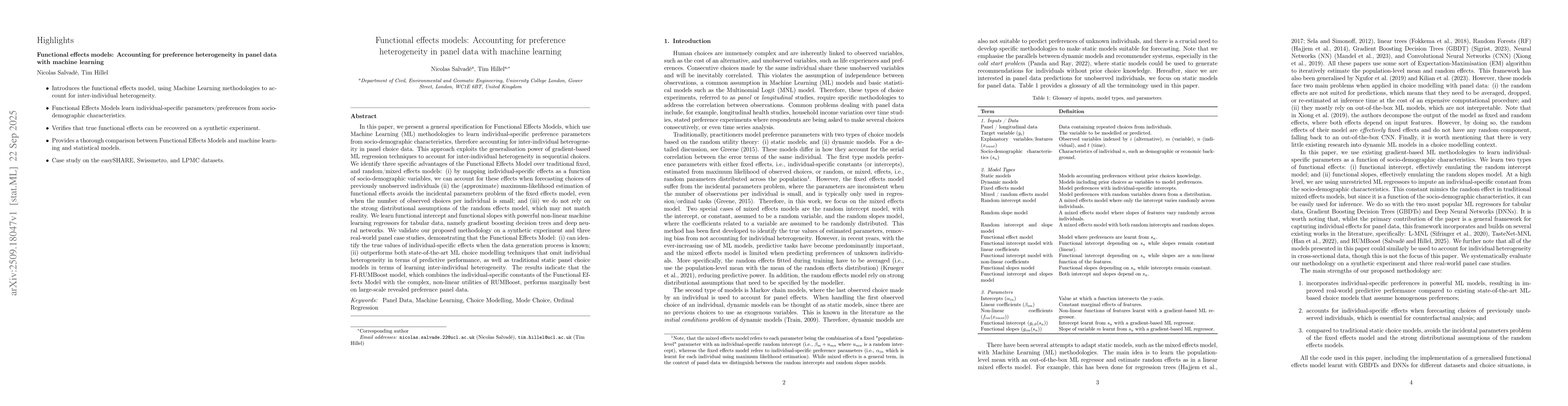 Thumbnail for Functional effects models: Accounting for preference heterogeneity in
  panel data with machine learning