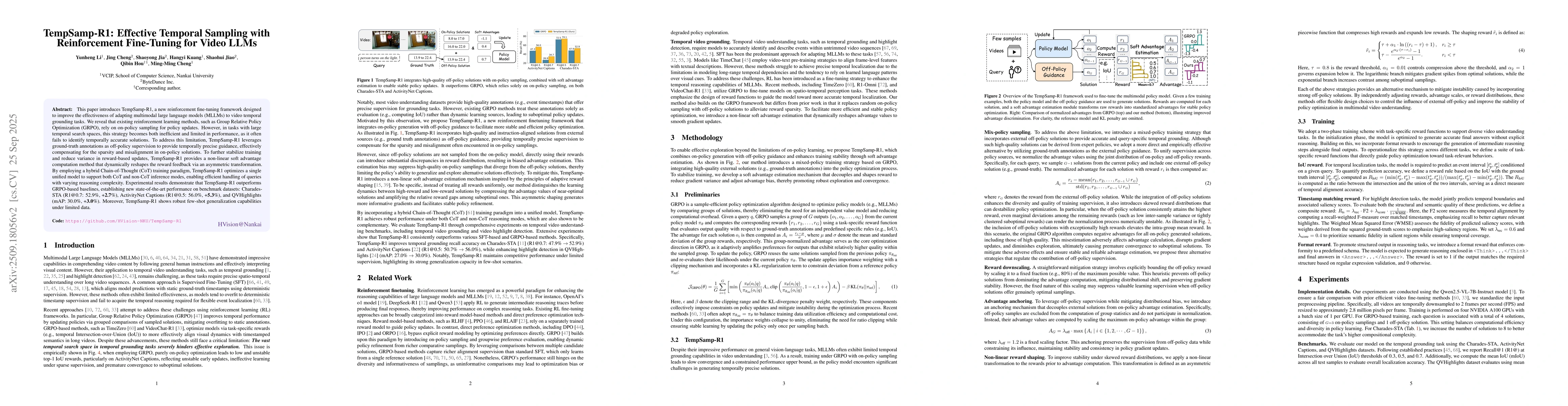 Thumbnail for TempSamp-R1: Effective Temporal Sampling with Reinforcement Fine-Tuning
  for Video LLMs