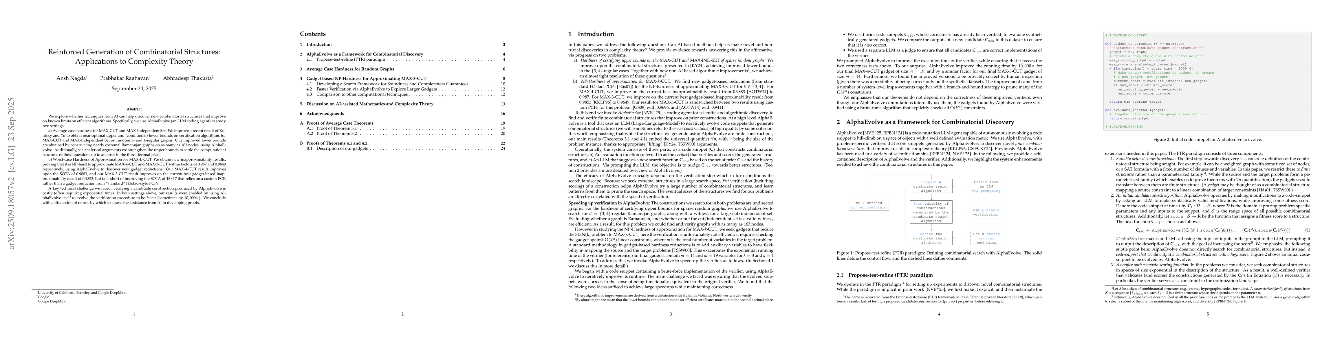 Thumbnail for Reinforced Generation of Combinatorial Structures: Applications to
  Complexity Theory