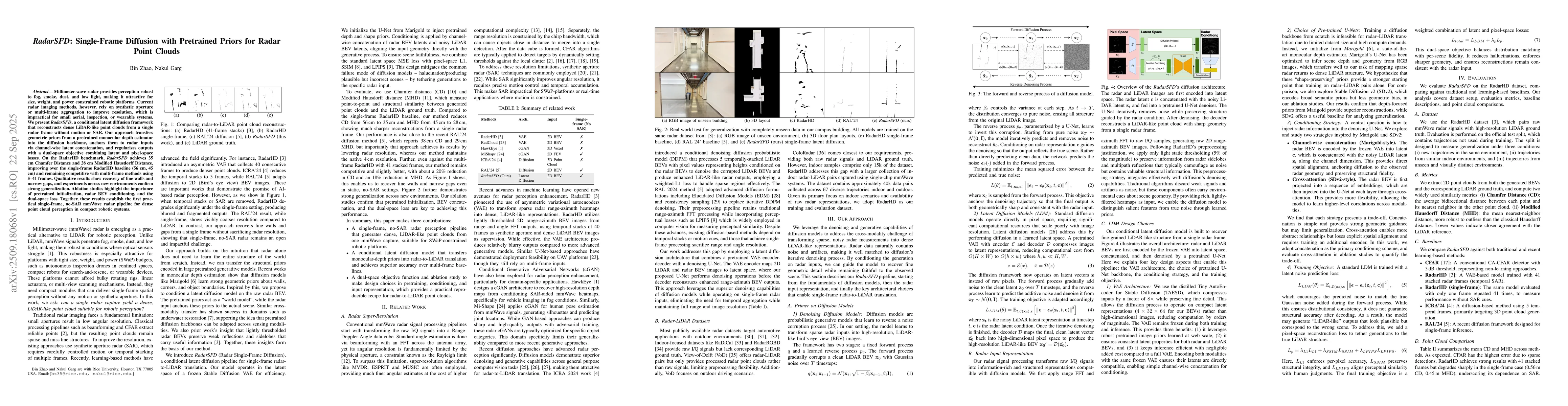 Thumbnail for RadarSFD: Single-Frame Diffusion with Pretrained Priors for Radar Point
  Clouds