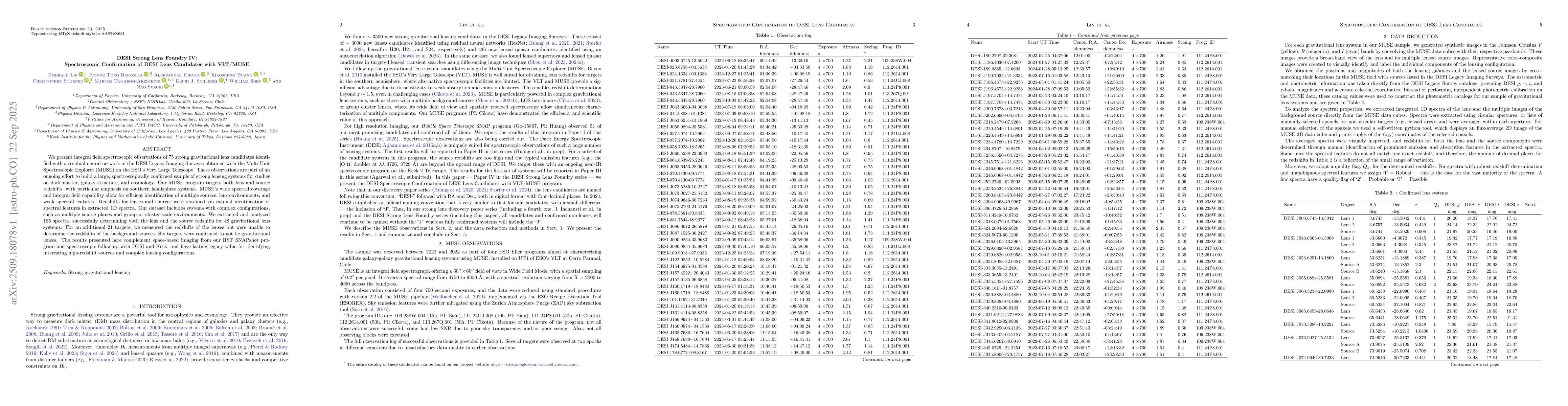 Thumbnail for DESI Strong Lens Foundry IV: Spectroscopic Confirmation of DESI Lens
  Candidates with VLT/MUSE