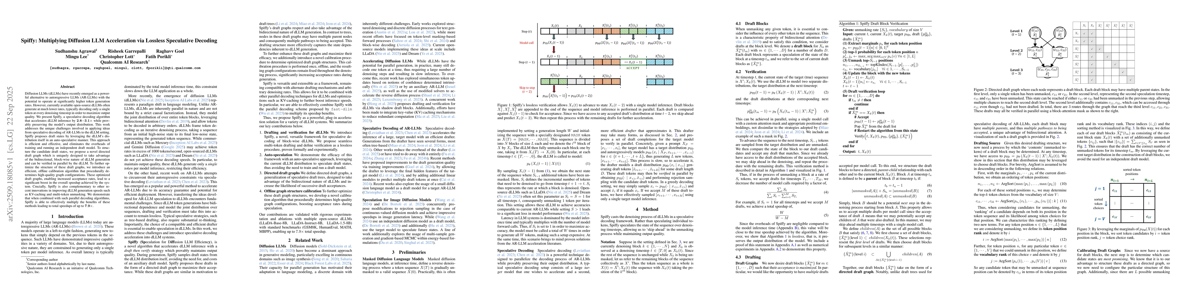 Thumbnail for Spiffy: Multiplying Diffusion LLM Acceleration via Lossless Speculative
  Decoding