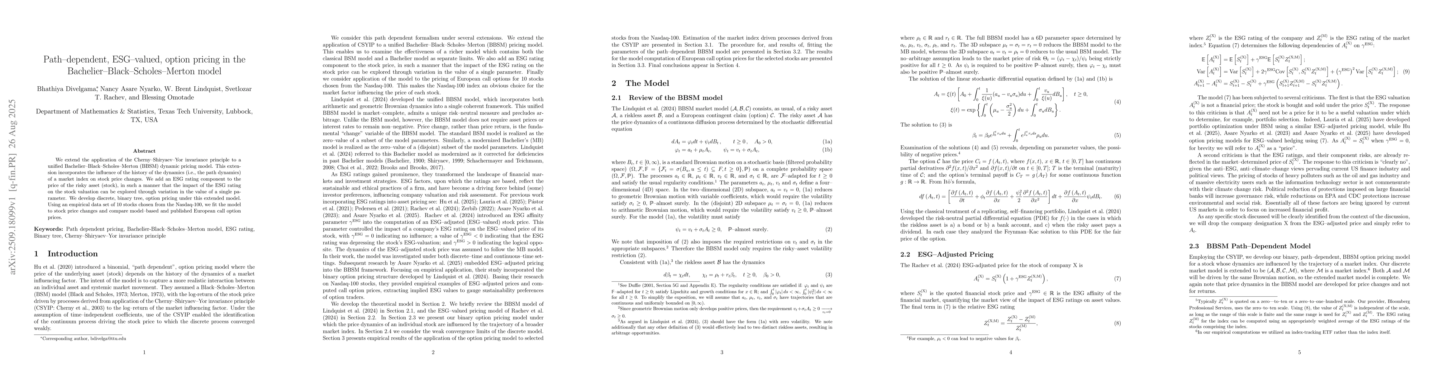 Thumbnail for Path-dependent, ESG-valued, option pricing in the
  Bachelier-Black-Scholes-Merton model