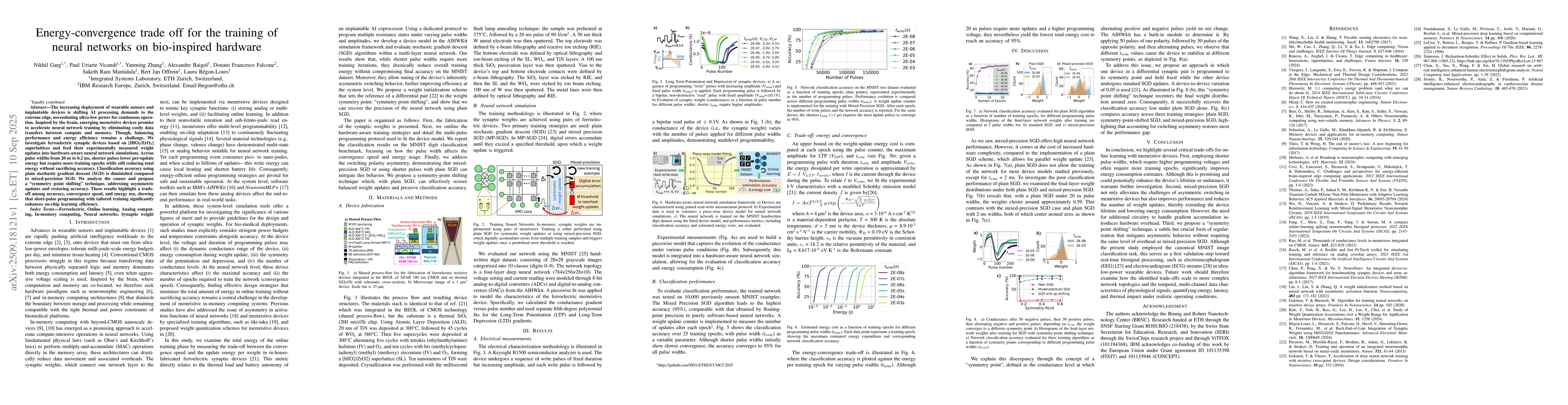 Thumbnail for Energy-convergence trade off for the training of neural networks on
  bio-inspired hardware