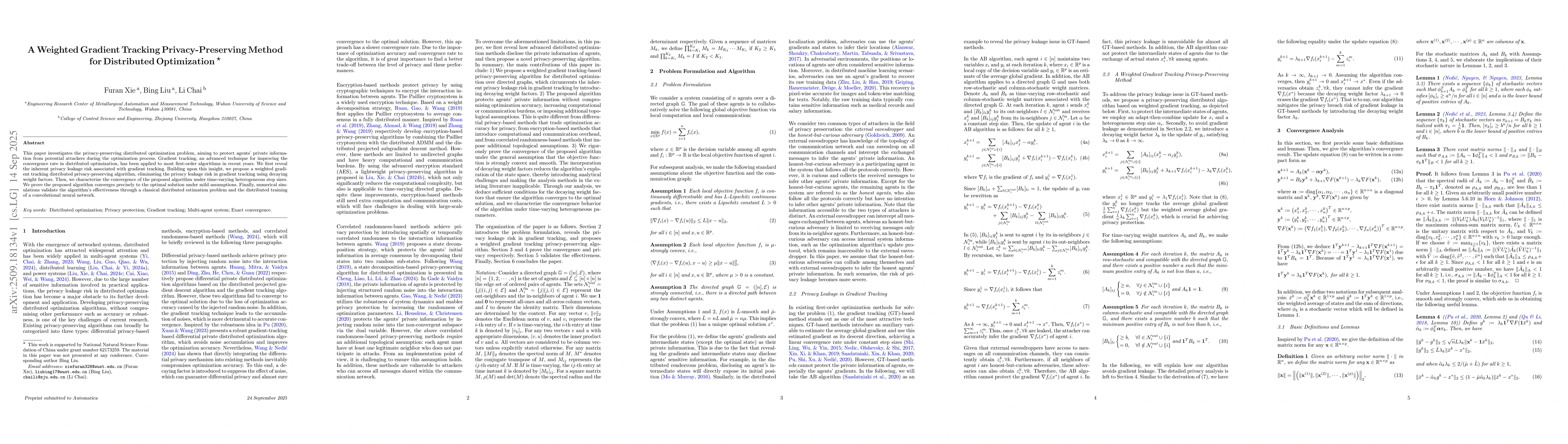 Thumbnail for A Weighted Gradient Tracking Privacy-Preserving Method for Distributed
  Optimization